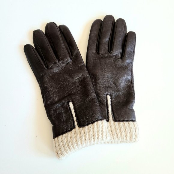 Lord & Taylor Accessories - Lord & Taylor brown genuine leather gloves with knit details.